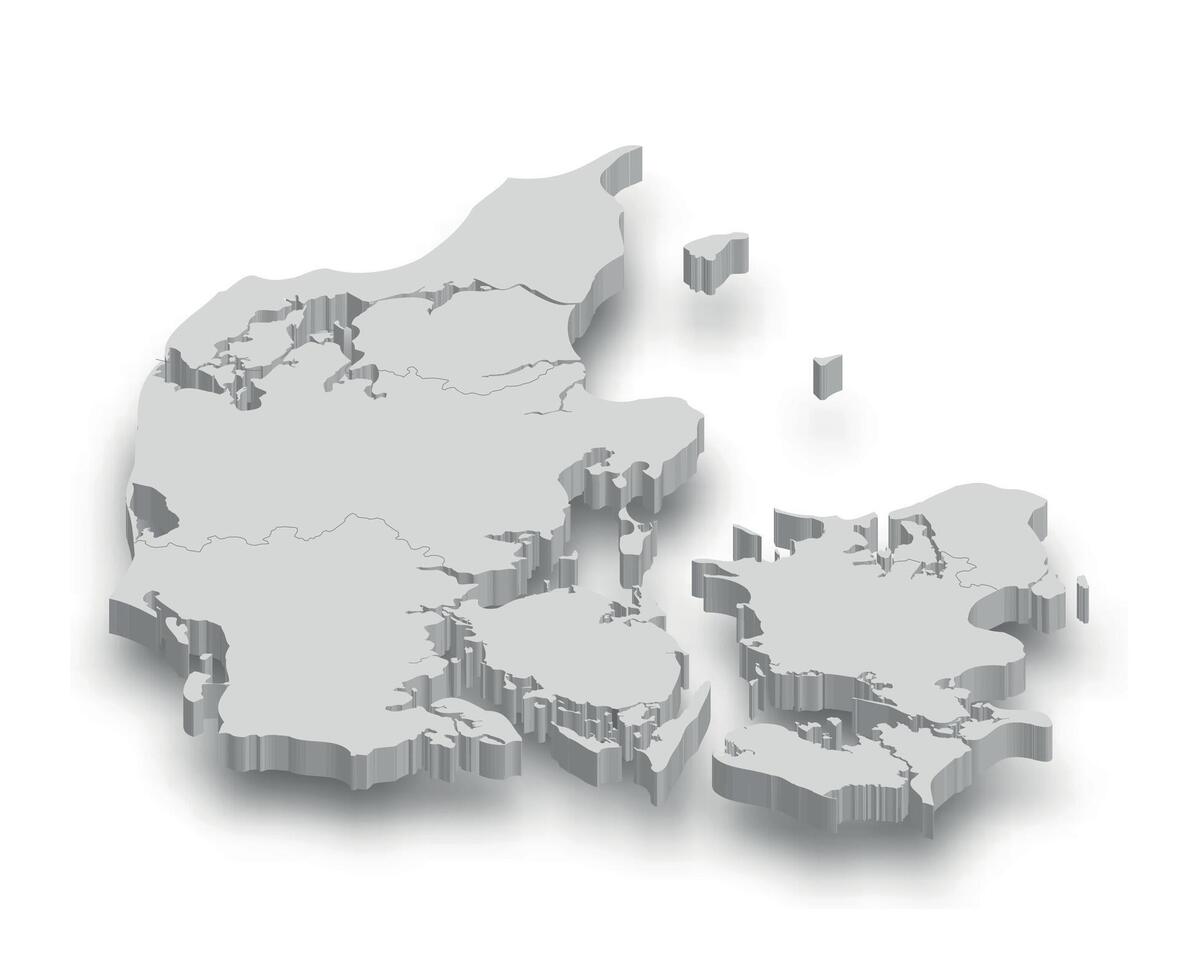 3d Denmark white map with regions isolated vector