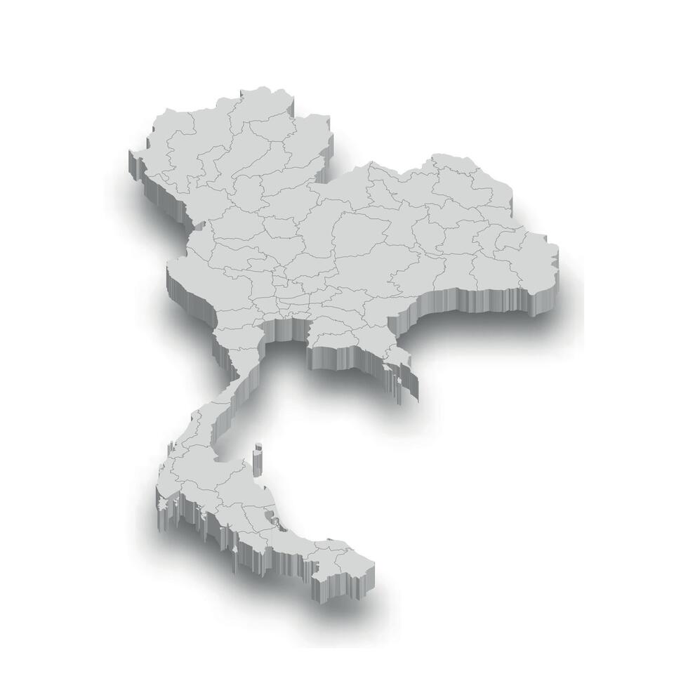 3d Tailandia blanco mapa con regiones aislado vector