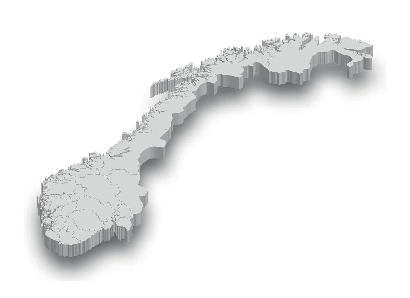 3d Noruega blanco mapa con regiones aislado vector