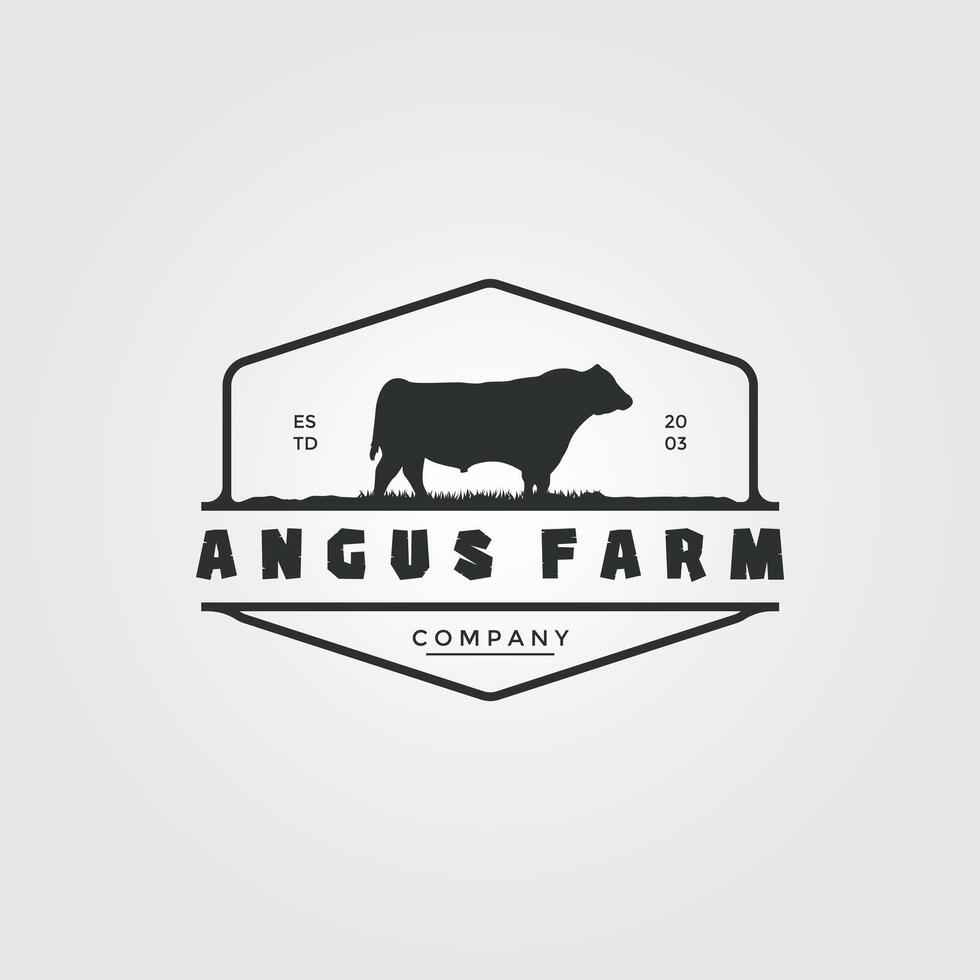 angus farm logo emblem vintage illustration design, icon sign and symbol vector