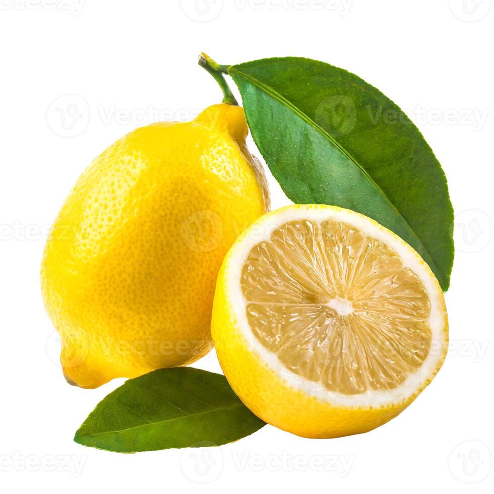 Lemon fruit with leaves isolated on white background photo