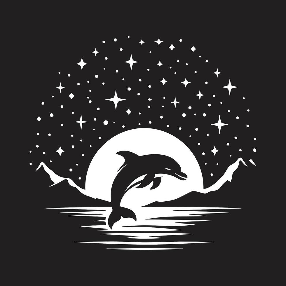 Dolphin Silhouette illustration on a Sunset background vector