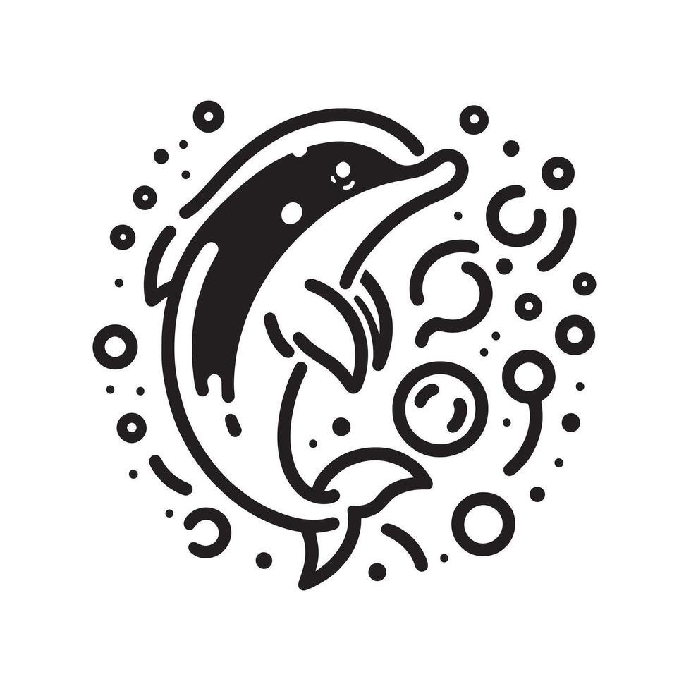 Tribal dolphin with water bubbles illustration on a white background vector