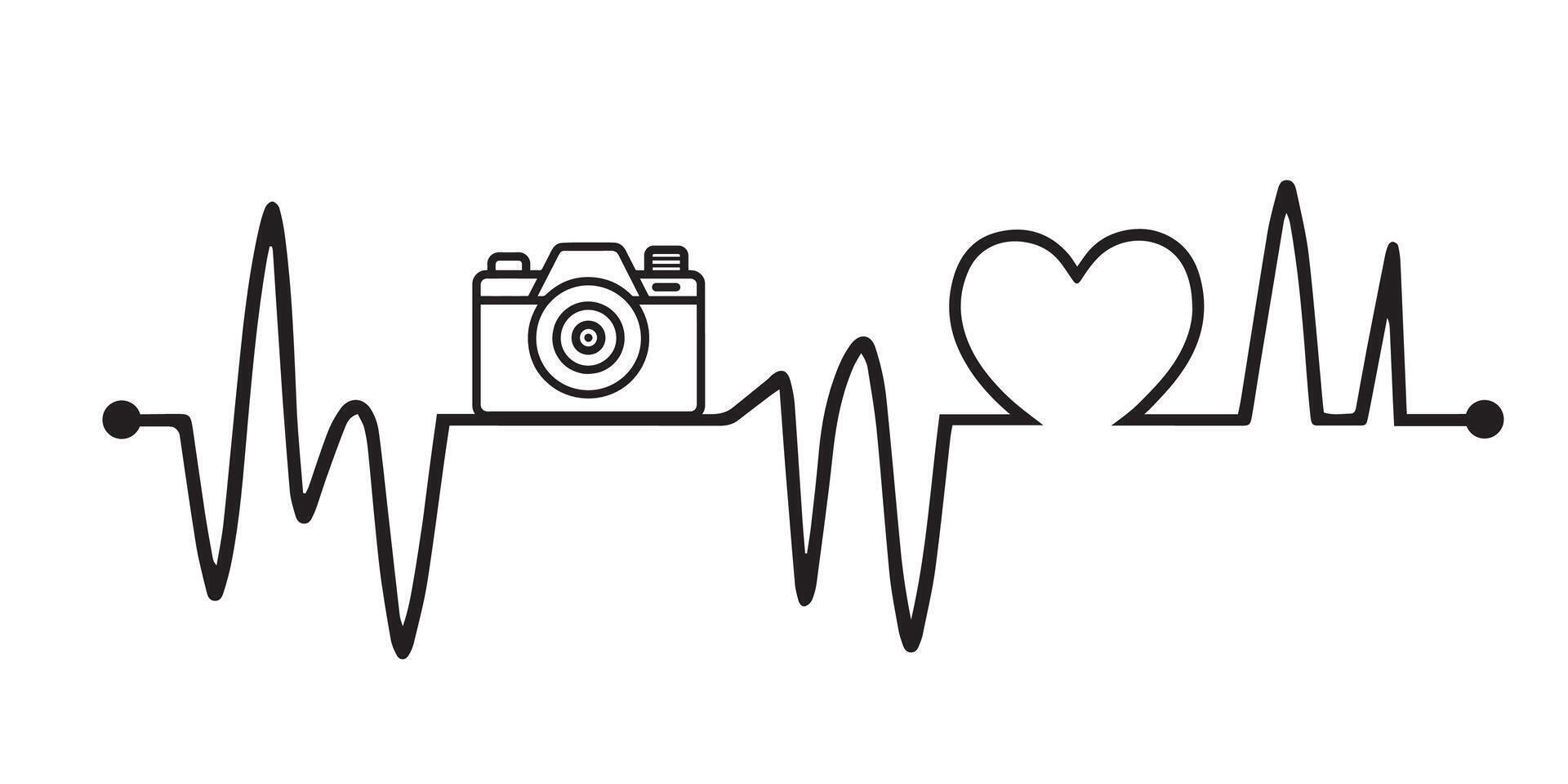 Camera Heartbeat wave illustration in black and white vector
