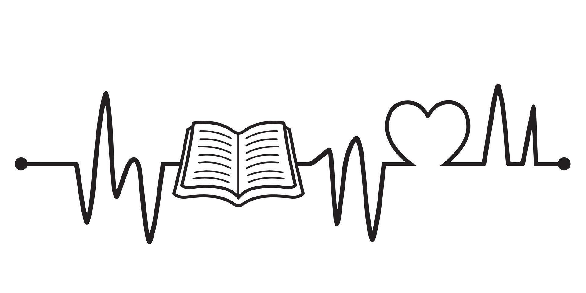 Book Heartbeat wave illustration in black and white vector