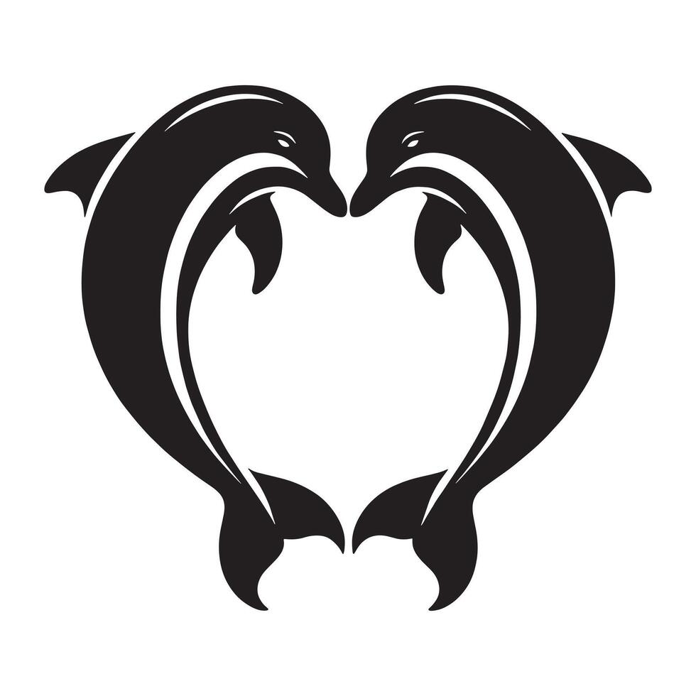 Two Dolphin Silhouette illustration in black and white vector