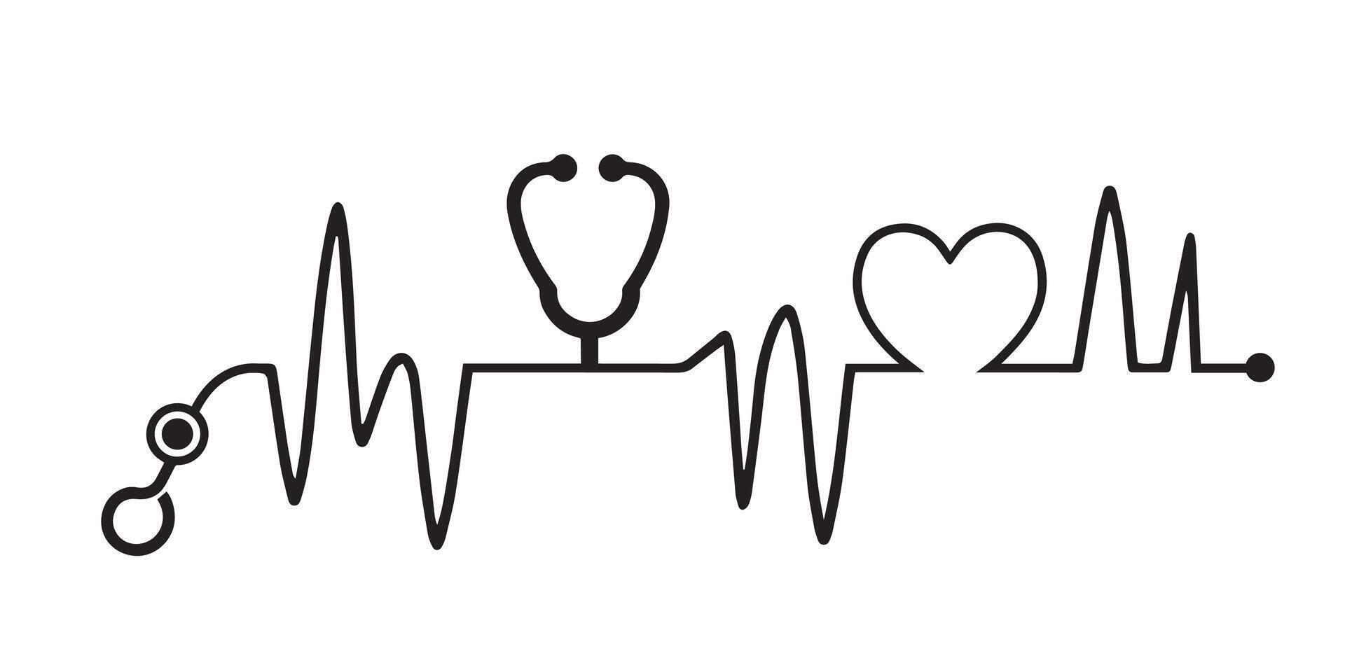 Stethoscope Heartbeat illustration in black and white vector