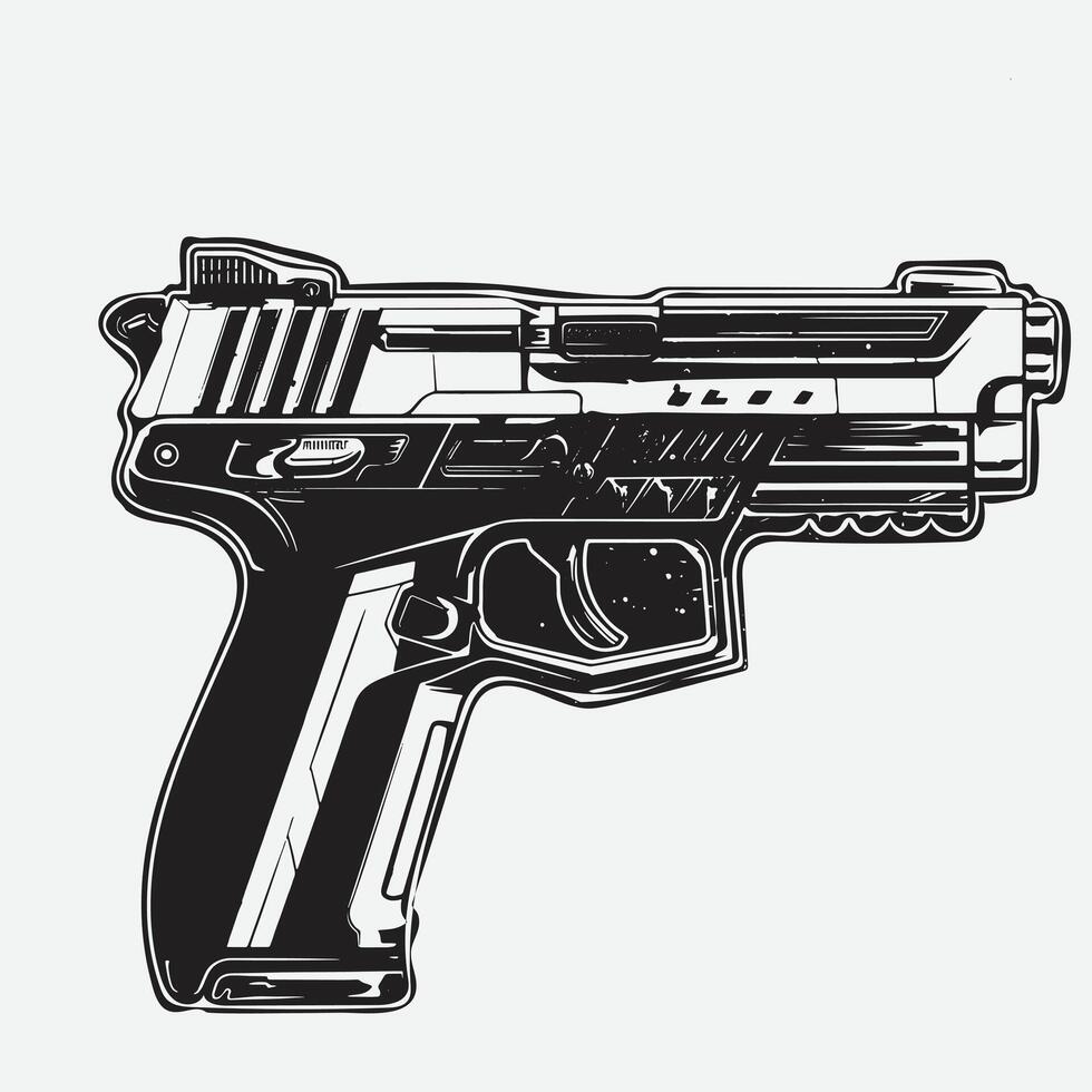 A black and white illustration design of the SIG Sauer P320 focusing vector