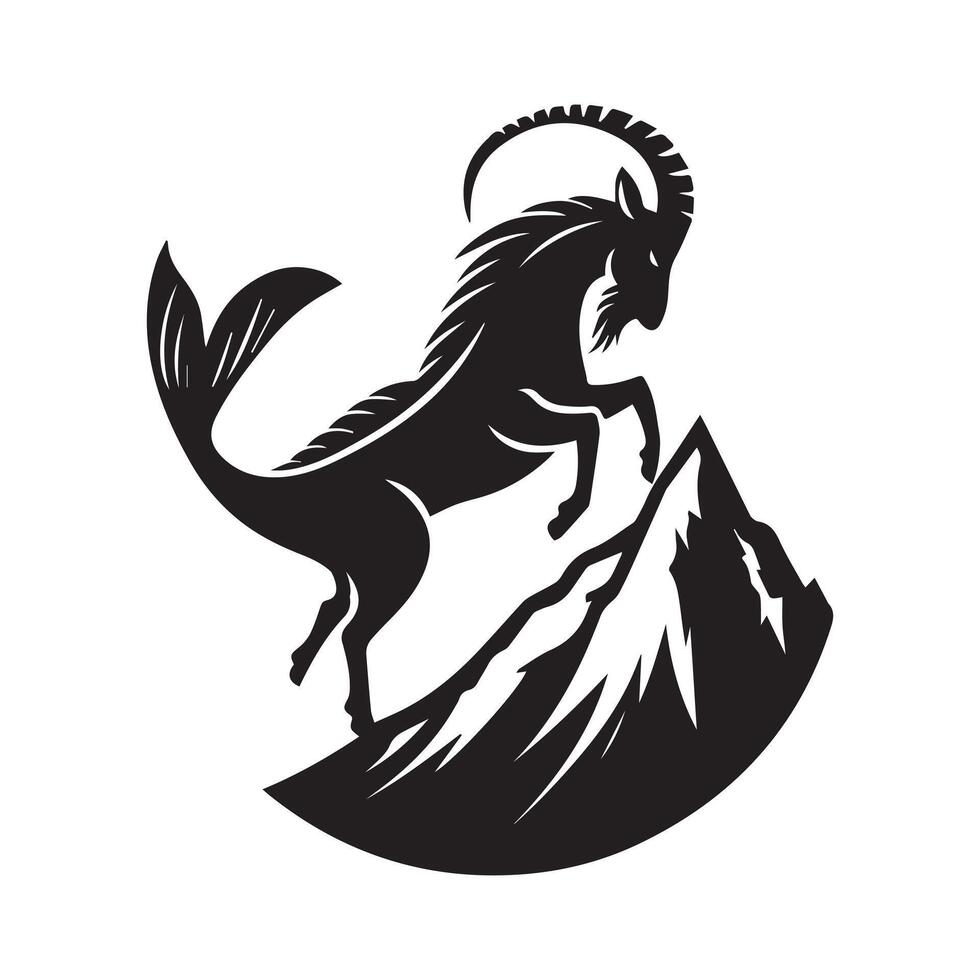 Capricorn illustration in black and white vector