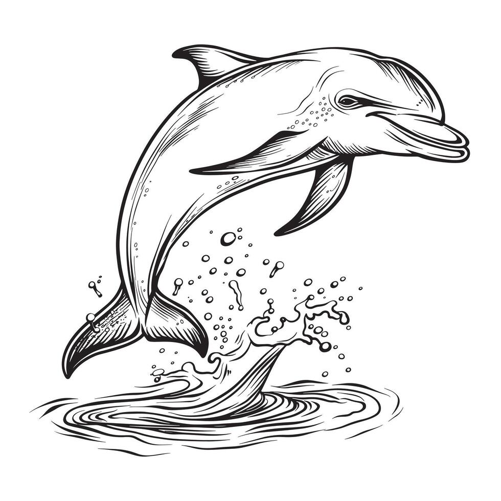 Tribal Pattern Dolphin illustration in black and white vector