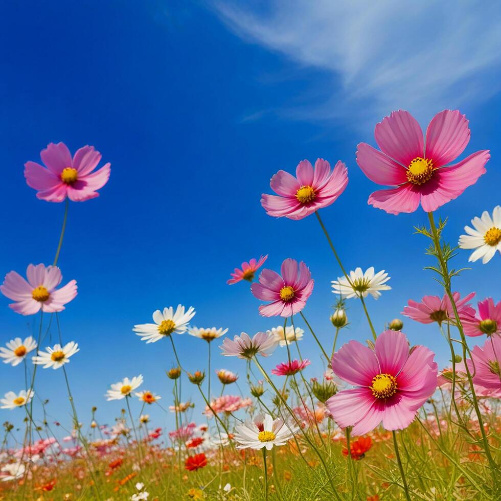 Beautiful cosmos flowers blooming in garden. photo