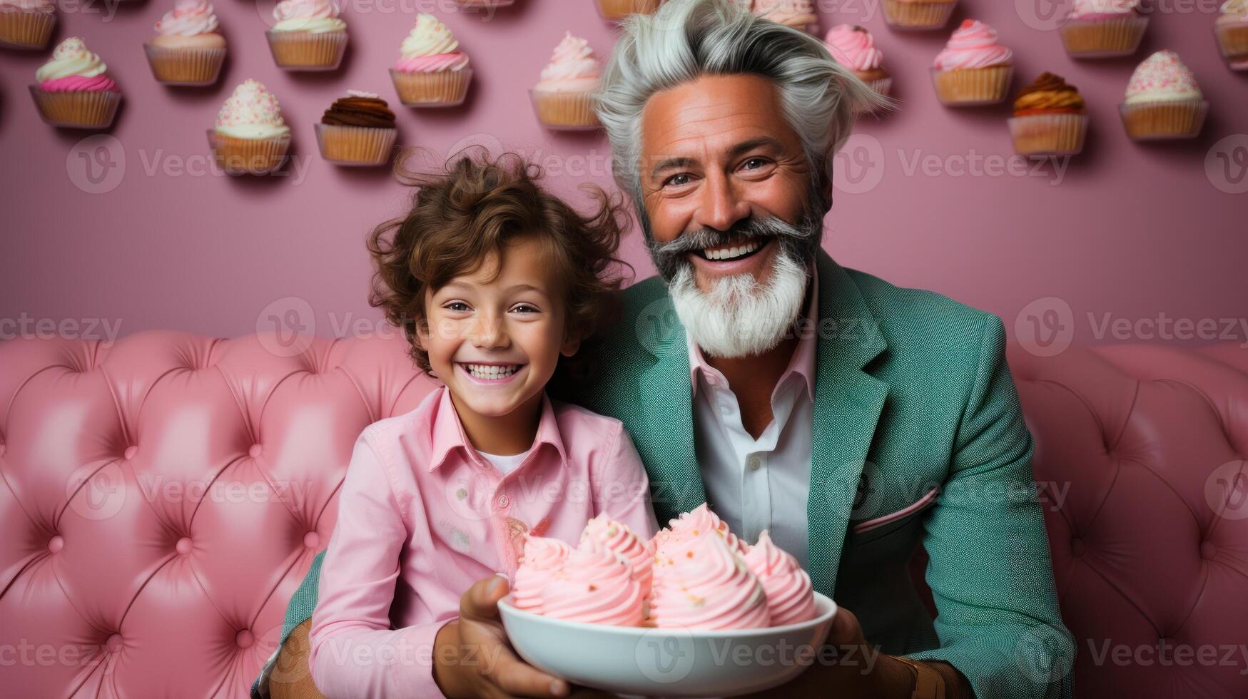 Father and cute little daugter enjoying time together in cafe eating desserts. Happy Birthday party. Happy Father's day photo