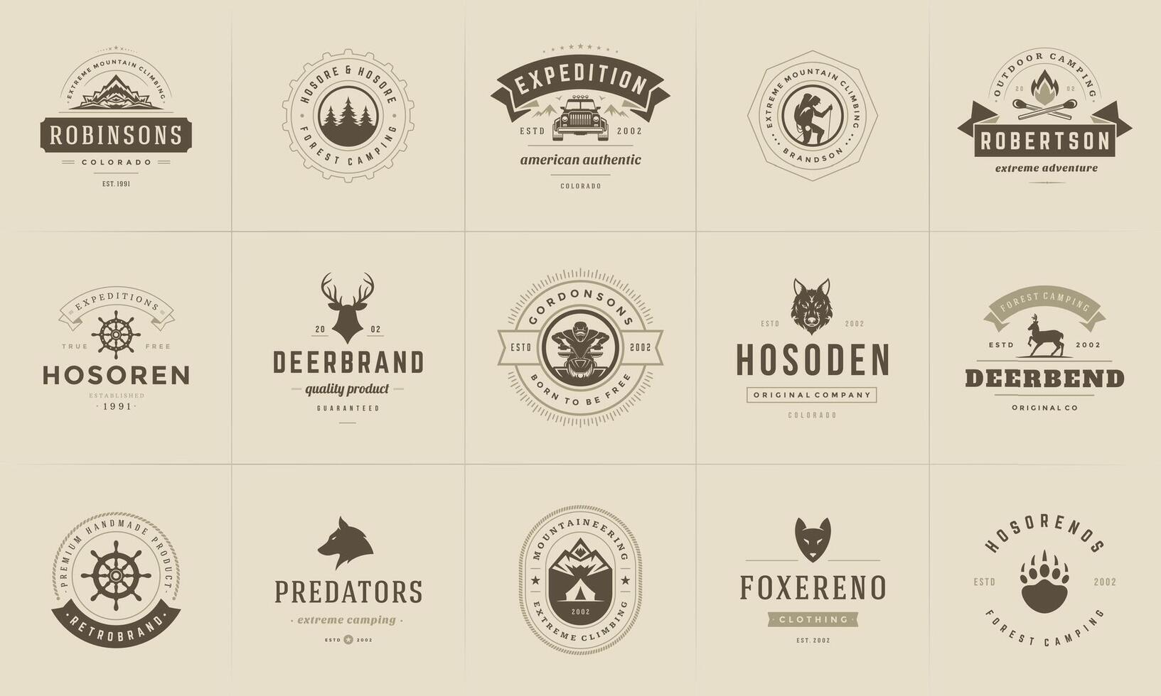 Camping logos and badges templates design elements and silhouettes set vector