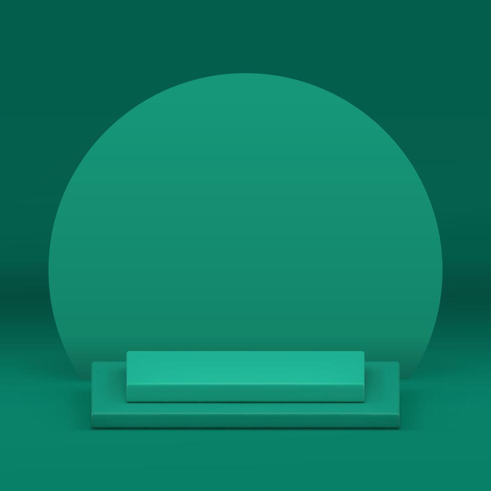 Green geometric 3d podium pedestal with semi circle wall background realistic vector