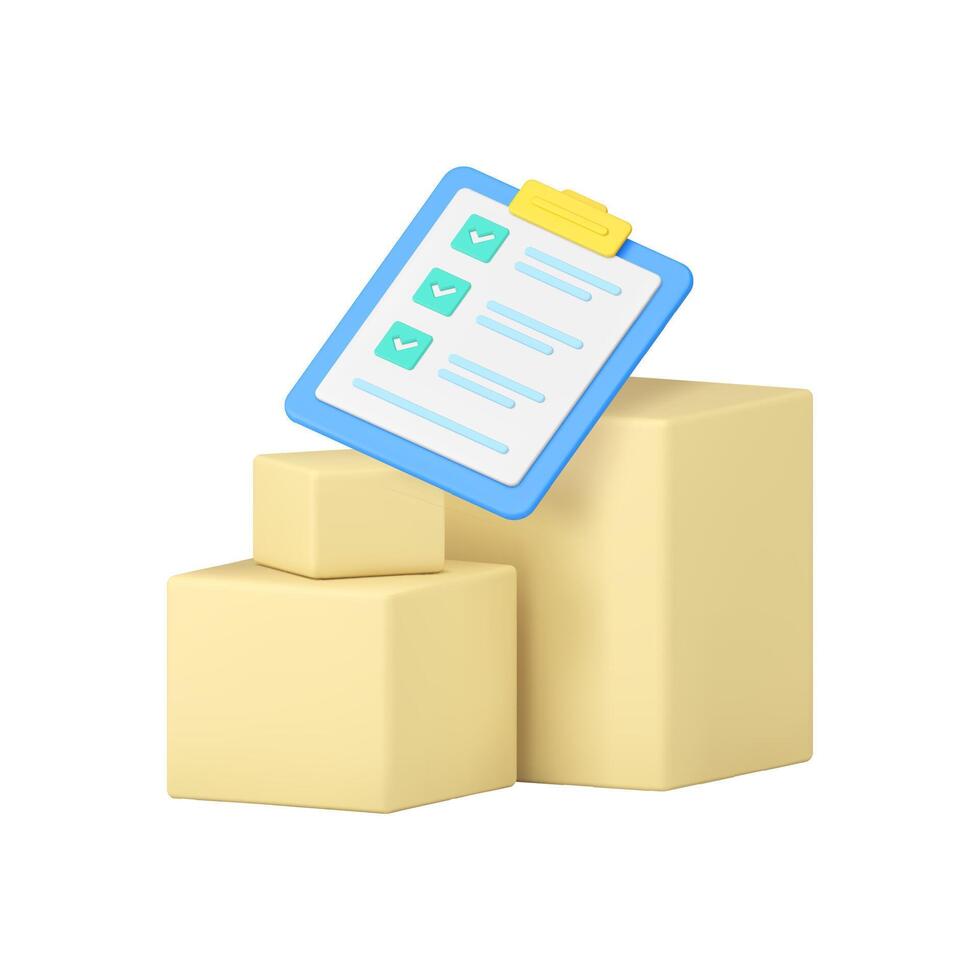 carga postal paquete o empaquetar entrega y almacenamiento Servicio con portapapeles marca de verificación 3d icono realista vector