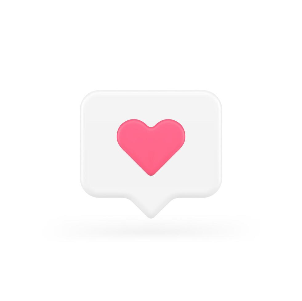 Like quick tips social network evaluation love heart speech bubble 3d icon realistic vector