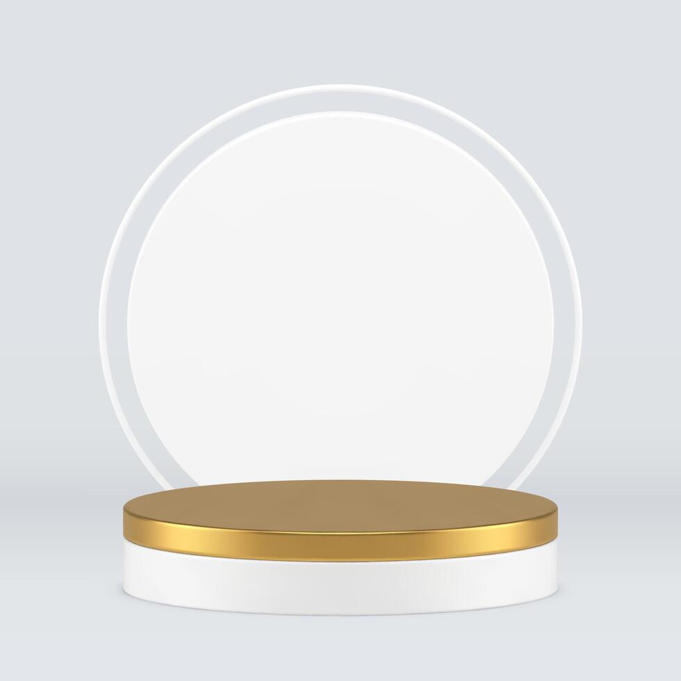 3d podium pedestal luxury cylinder stand with white circle wall background realistic vector