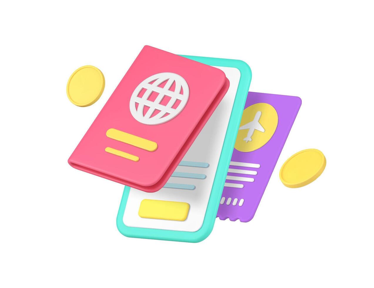 Travel smartphone application ticket booking passport tour tourism profile 3d icon realistic vector