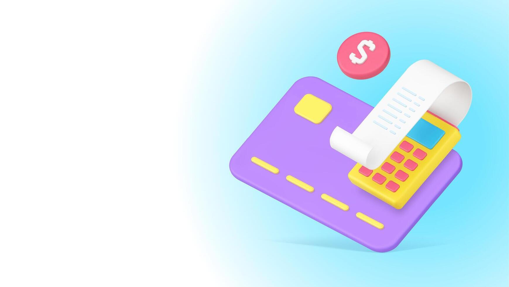 Card payment success cashless financial banking transaction complete 3d icon realistic vector