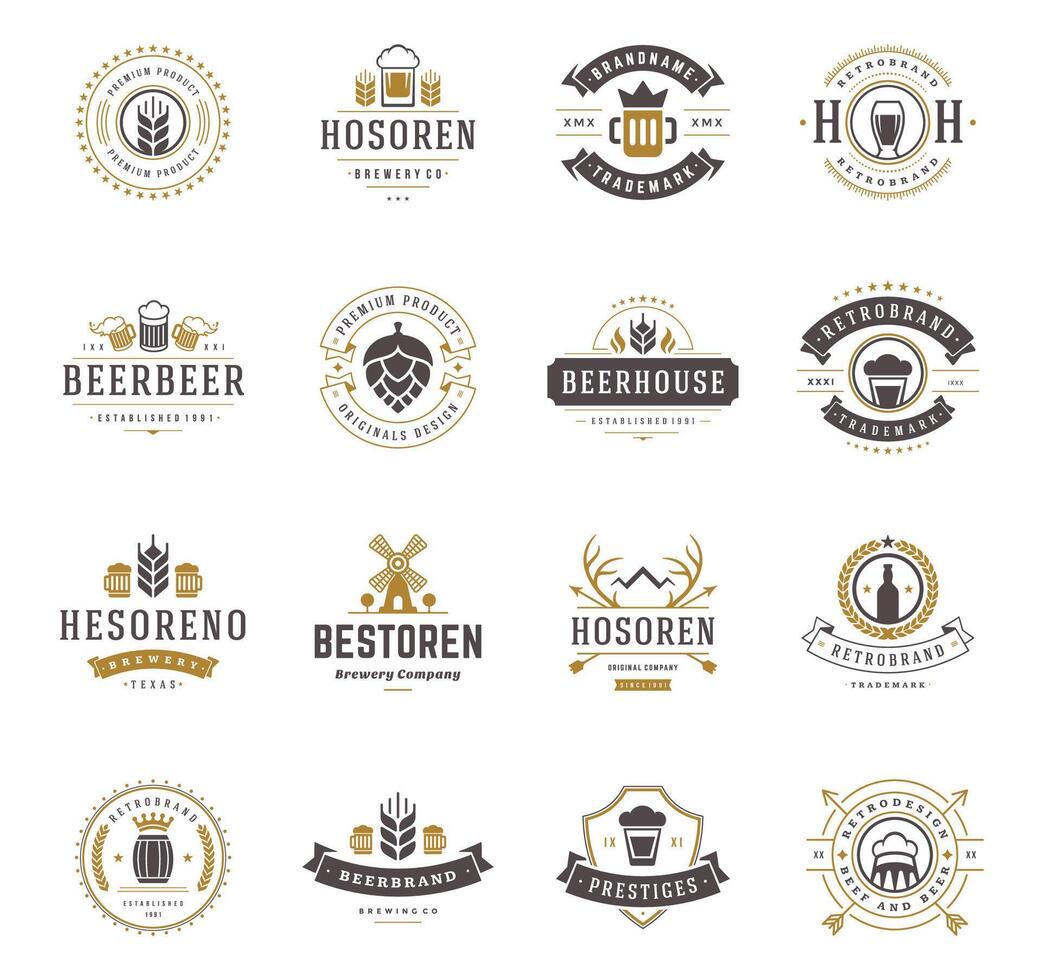 Set Beer Logos, Badges and Labels Vintage Style vector