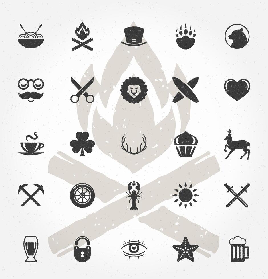 Retro Hand Drawn Objects and Icons Design Elements vector