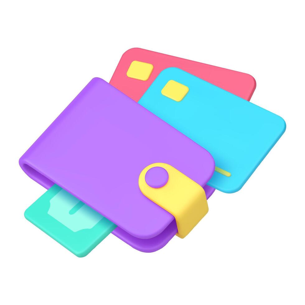 Wallet with credit card and cash money dollar budget richness 3d icon realistic illustration vector