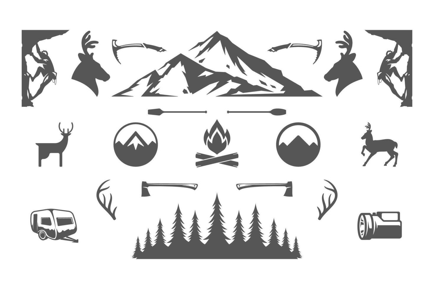 Camping and outdoor adventures design elements and icons set illustration vector