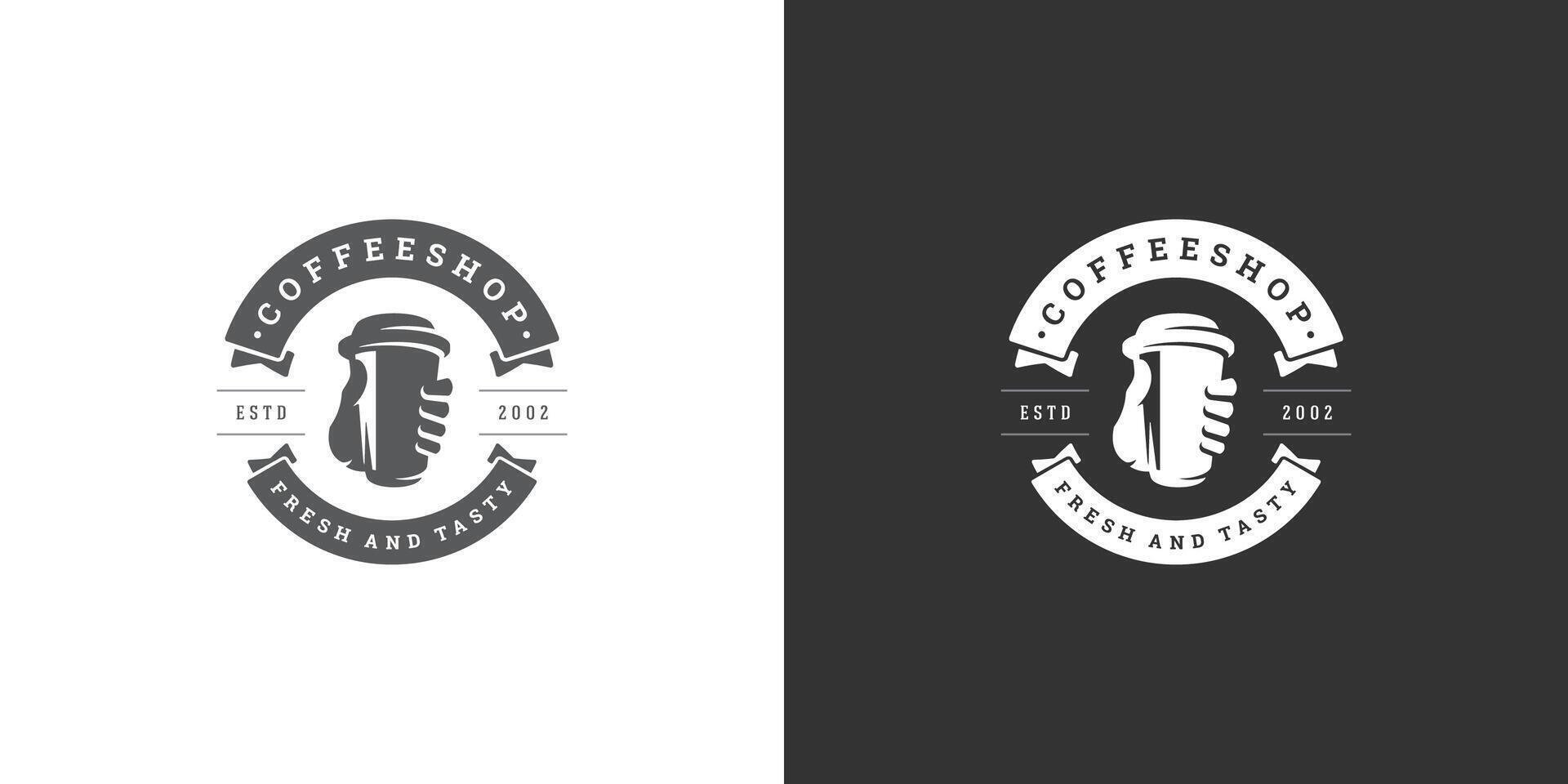 Coffee to go shop logo template illustration with cup silhouette good for cafe badge design and menu decoration vector