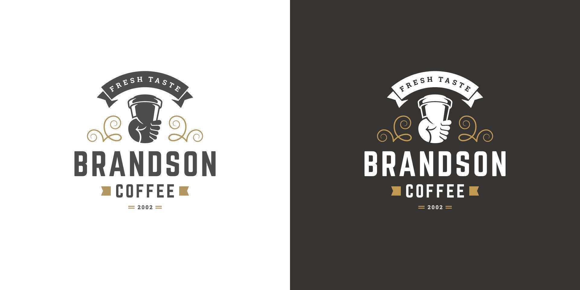 Coffee to go shop logo template illustration with cup silhouette good for cafe badge design and menu decoration vector