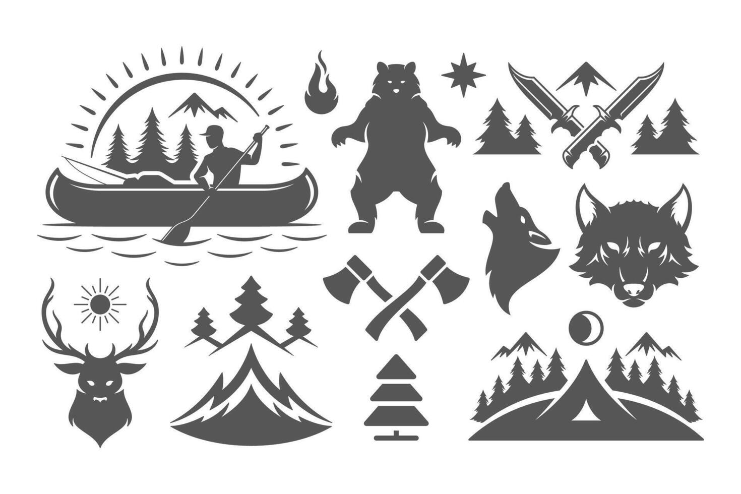 Camping and outdoor adventures design elements and icons set illustration vector