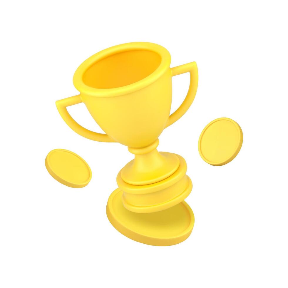 Golden cup reward champion leader award business trophy achievement 3d icon realistic vector