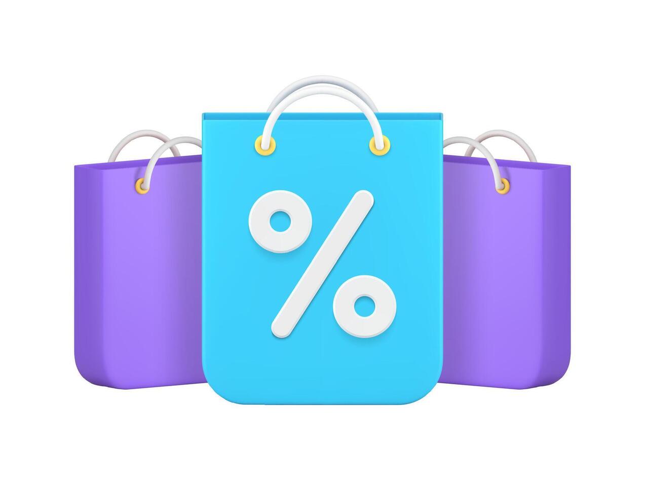 Shopping sale discount special offer paper bag percent 3d icon realistic illustration vector