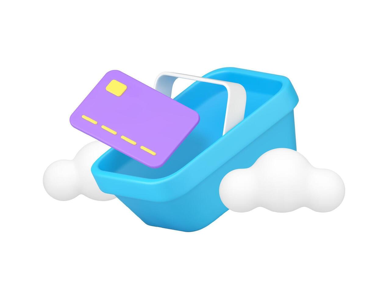 Online shopping purchase credit debit card payment supermarket cart 3d icon realistic vector