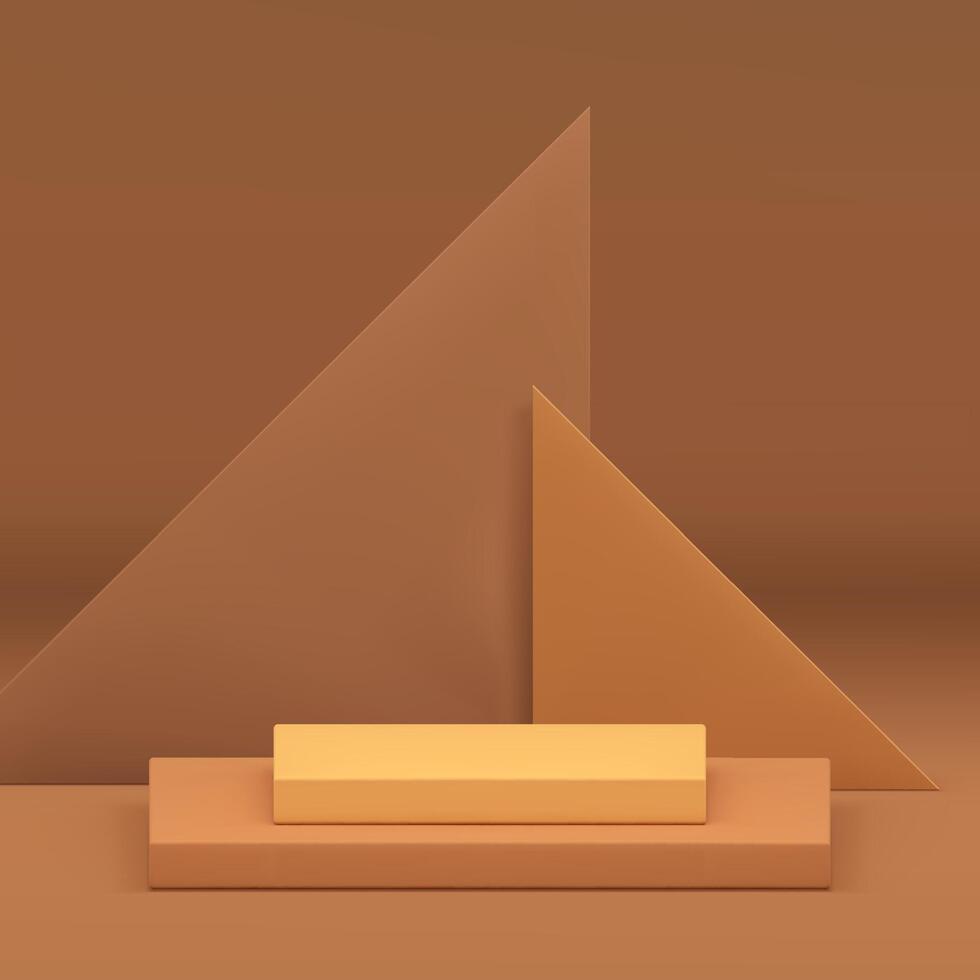 3d geometric podium pedestal squared stand with triangle wall background realistic vector