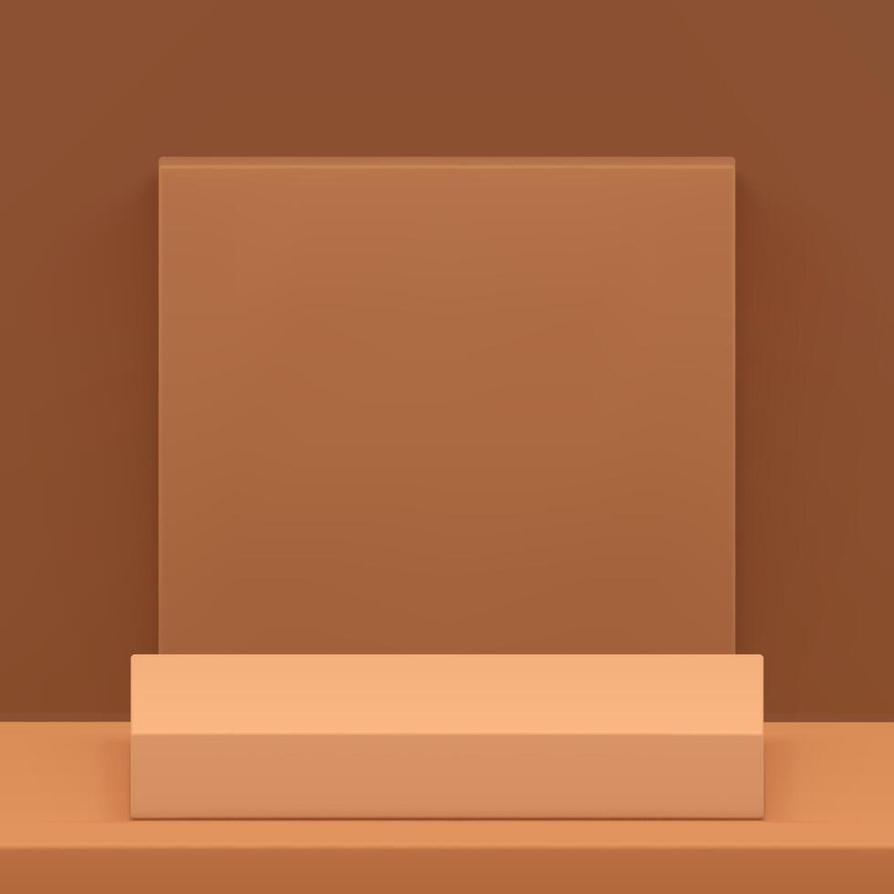 Beige geometric 3d podium pedestal with squared wall background realistic illustration vector