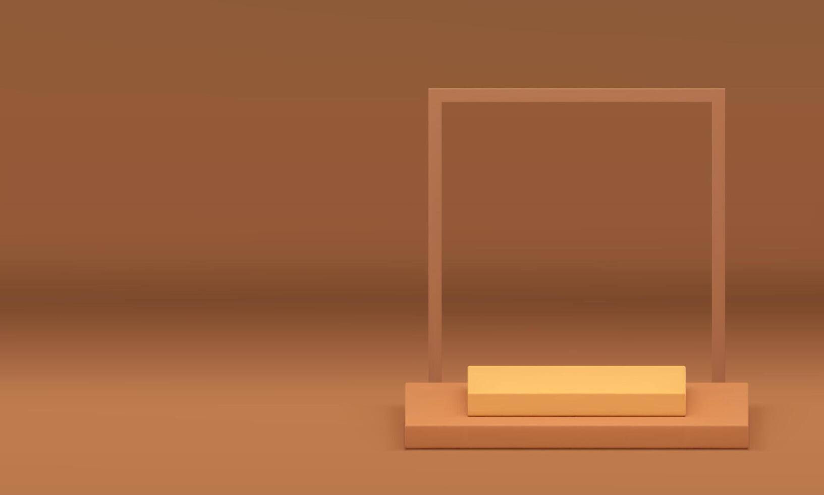 Beige 3d podium pedestal with squared frame wall background realistic illustration vector