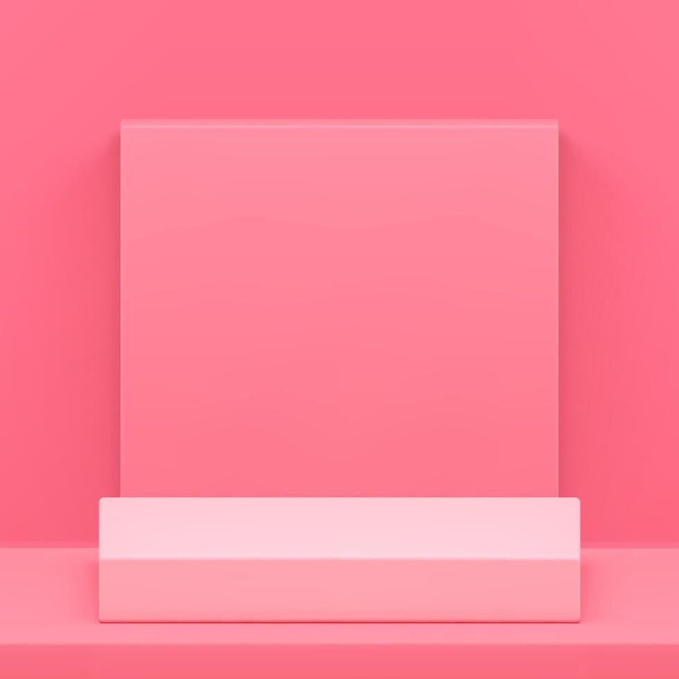 3d pink podium pedestal platform showcase display squared wall background realistic vector