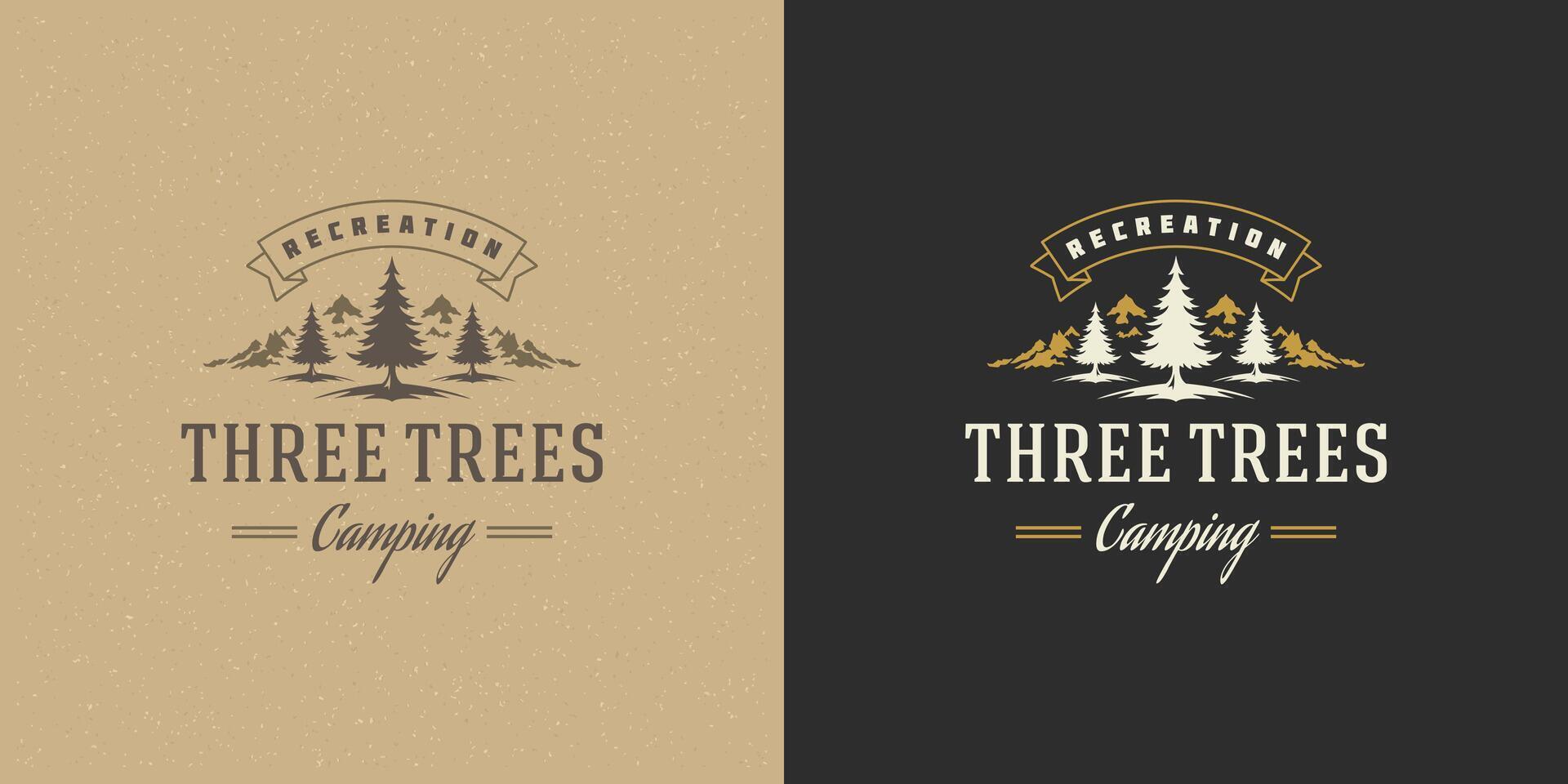 bosque cámping logo emblema al aire libre aventuras ilustración pino arboles silueta vector