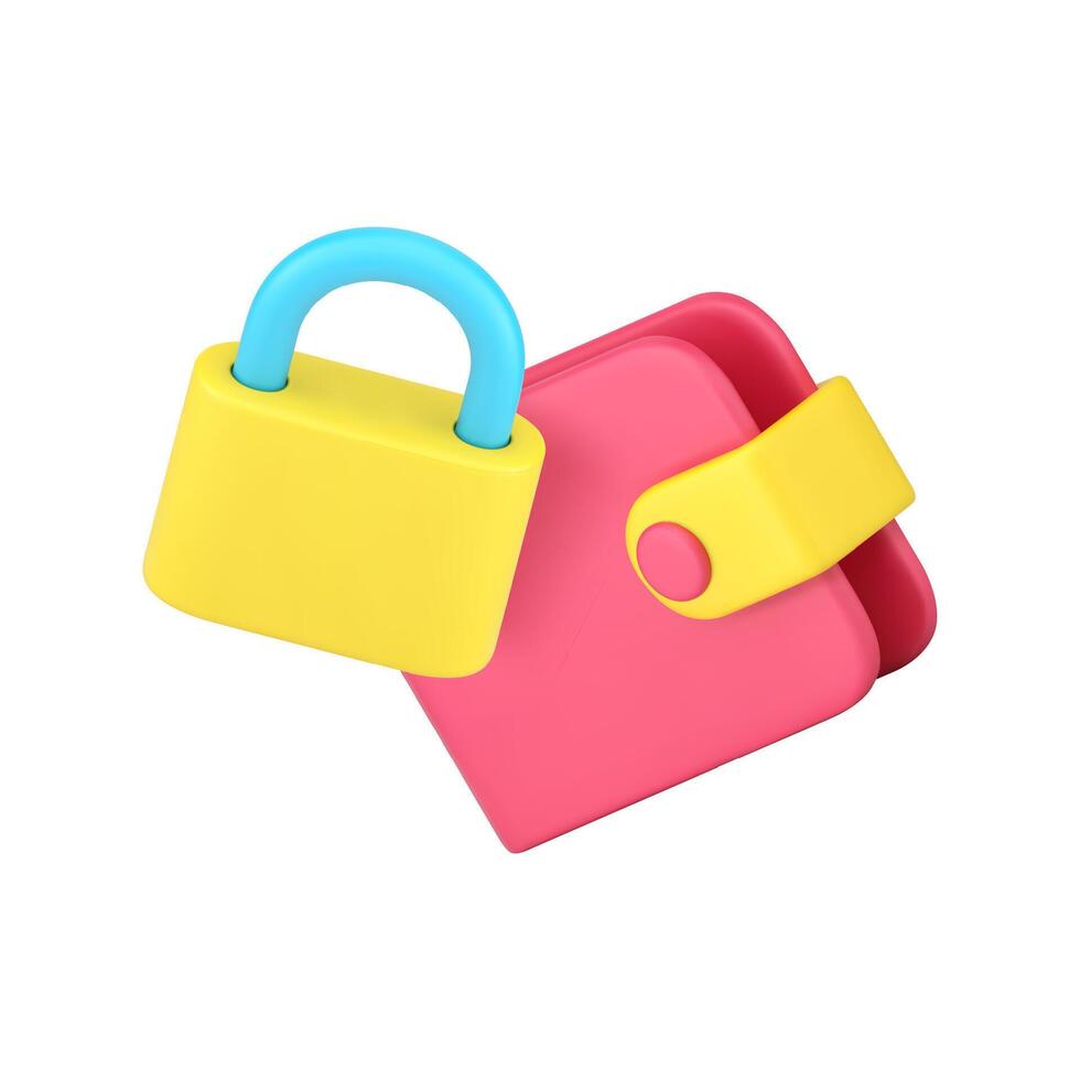 Finance budget money wallet protection insurance safety with lock 3d icon realistic vector