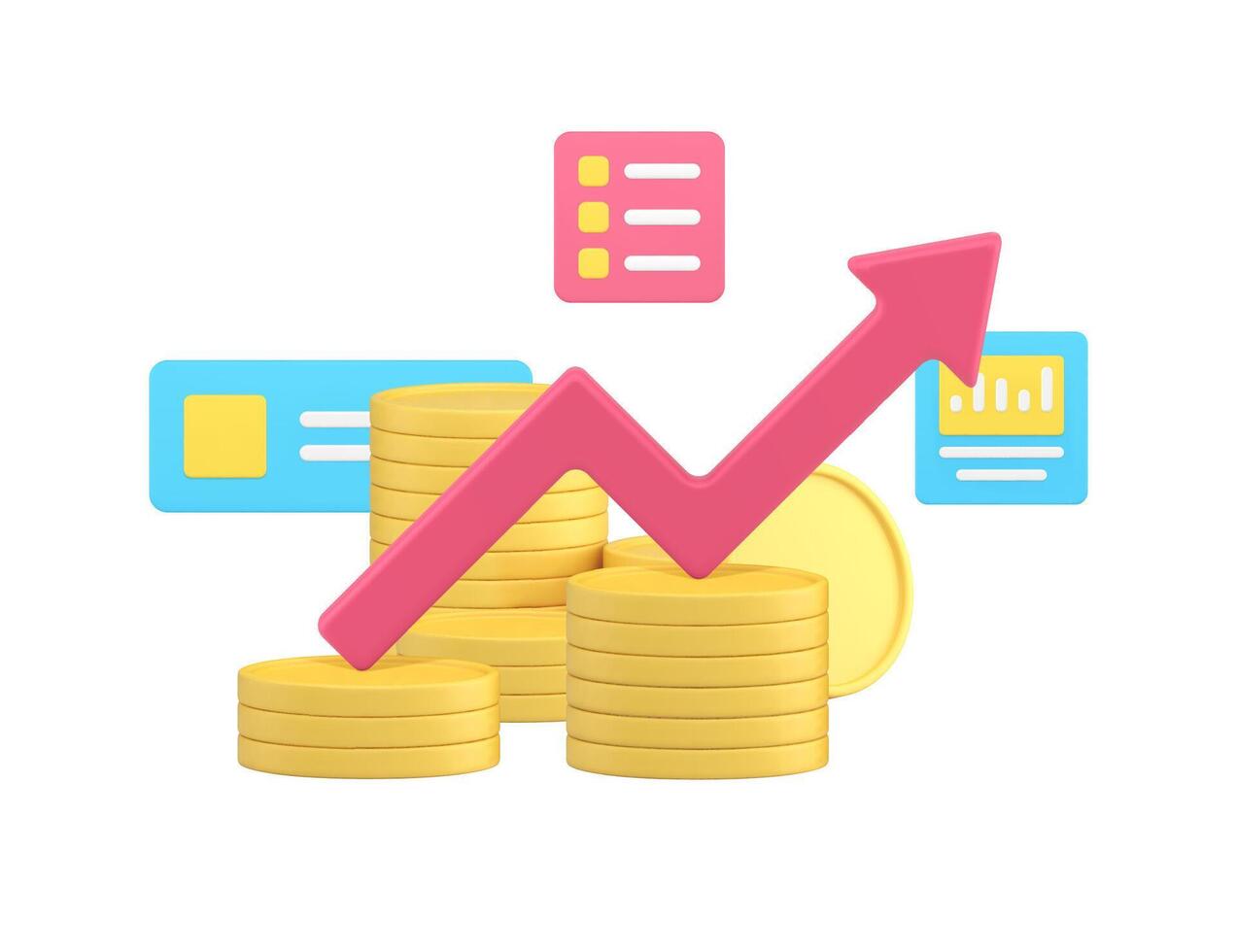 Financial growth profit wealth increase up arrow business analyzing 3d icon realistic vector