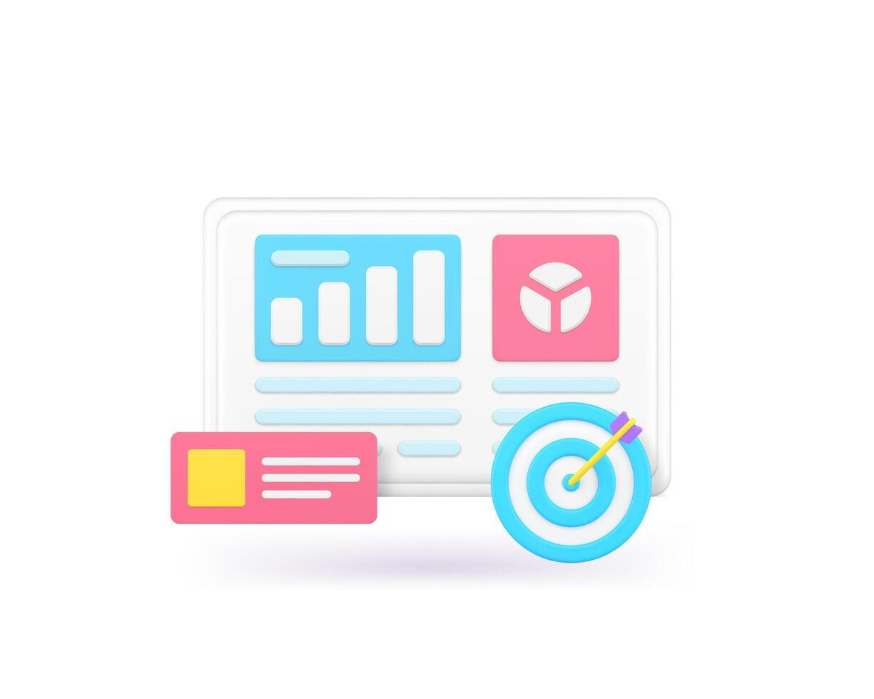 Business analyzing workflow process project implementation efficiency working 3d icon vector