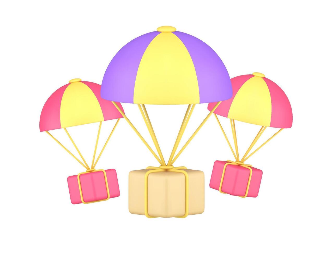 Air delivery service parcel shipment cardboard box with parachute 3d icon realistic vector