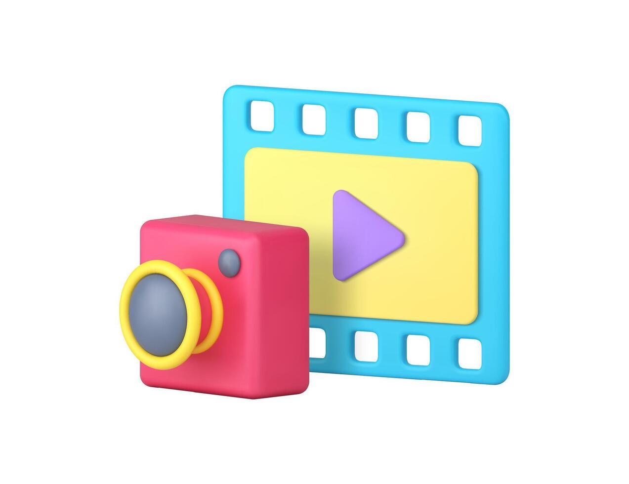 Multimedia content photo camera player blog vlog social media streaming 3d icon vector