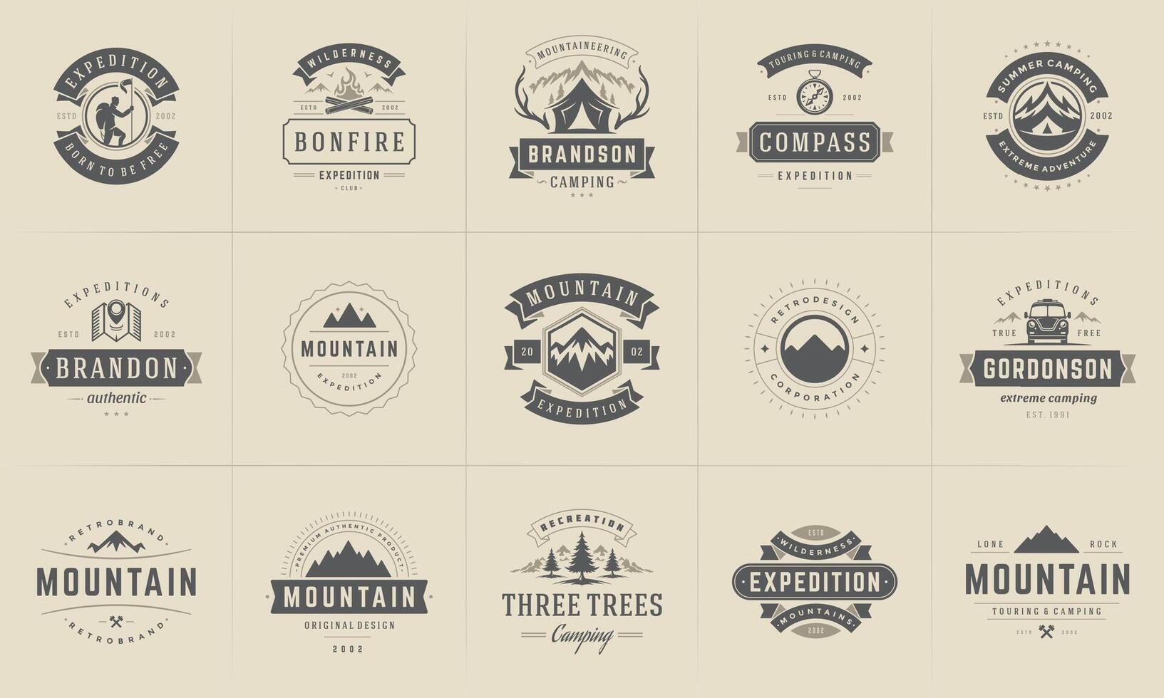 Camping logos and badges templates design elements vector