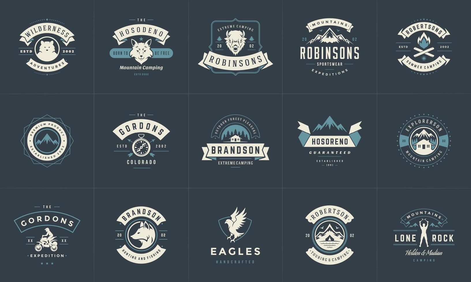 cámping logos y insignias plantillas diseño elementos y siluetas conjunto vector