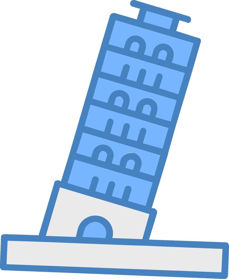 Pisa torre línea lleno azul icono vector