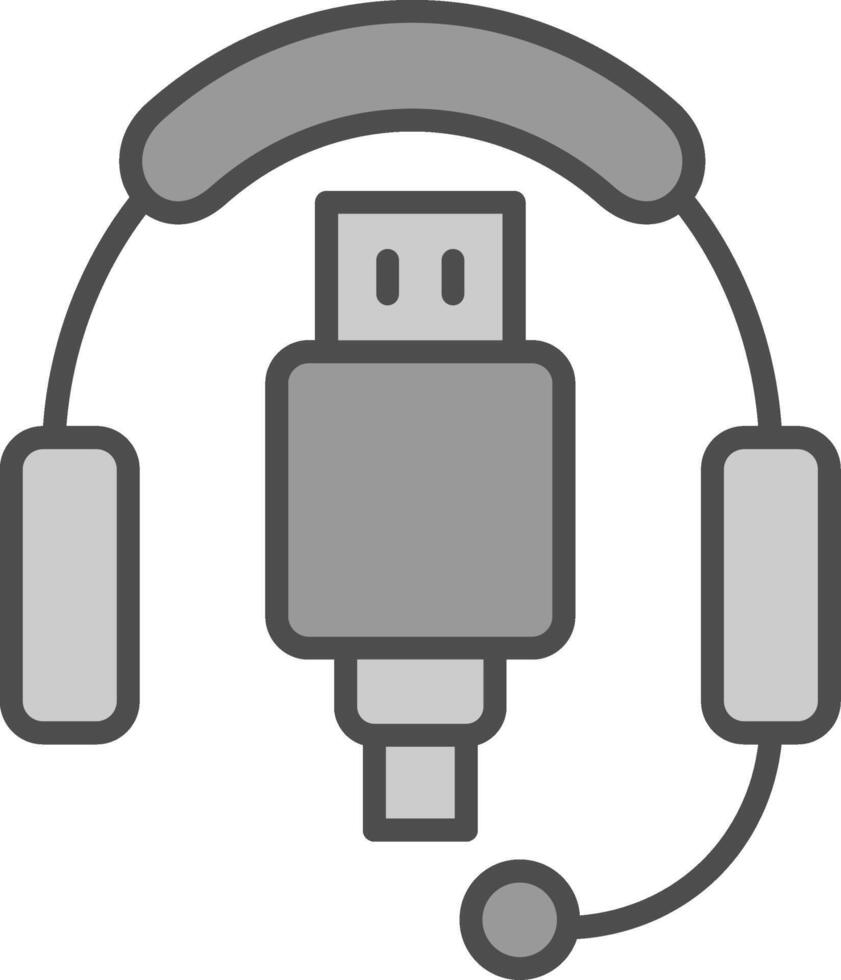 auriculares línea lleno escala de grises icono diseño vector