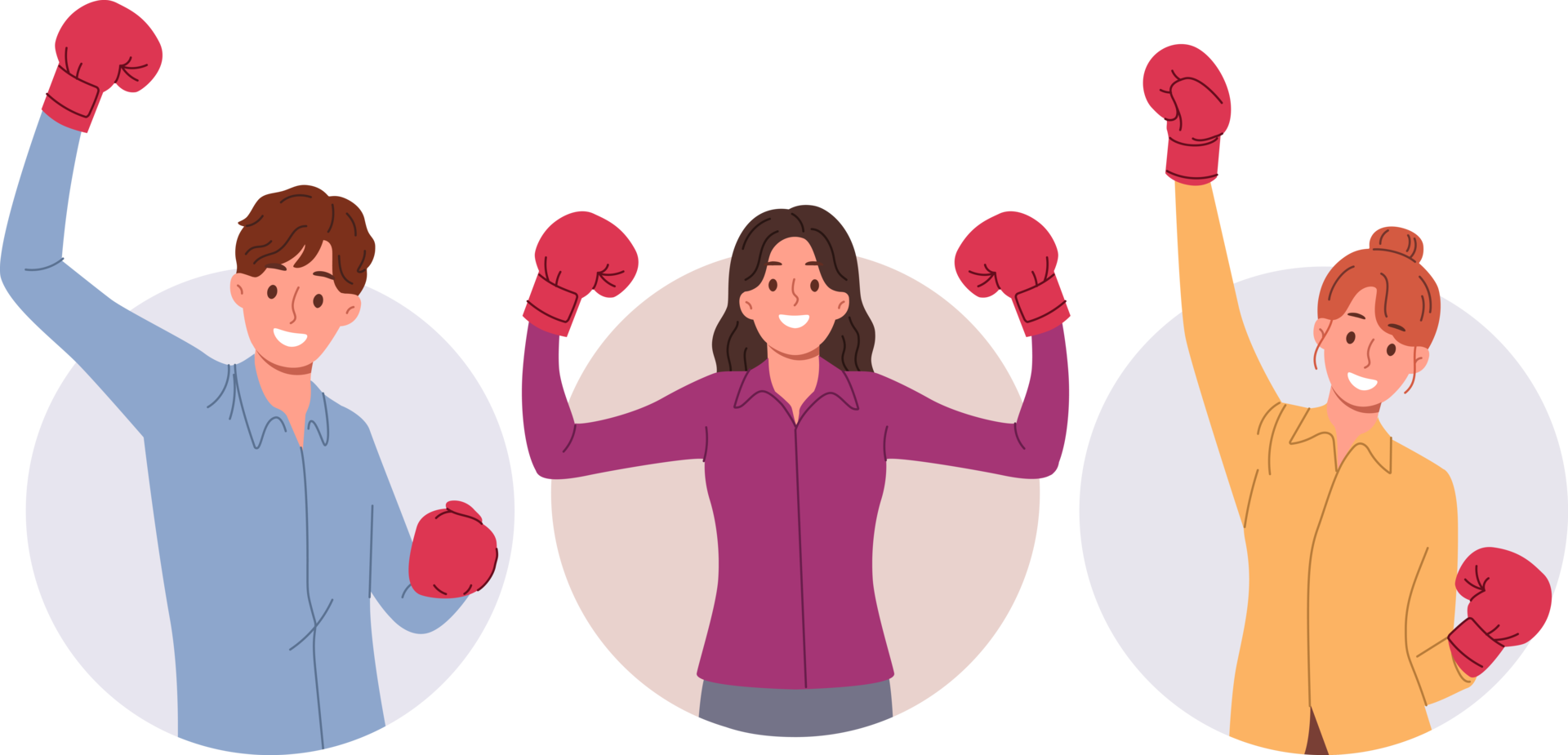 Business people in boxing gloves sense leadership ambitions and raise