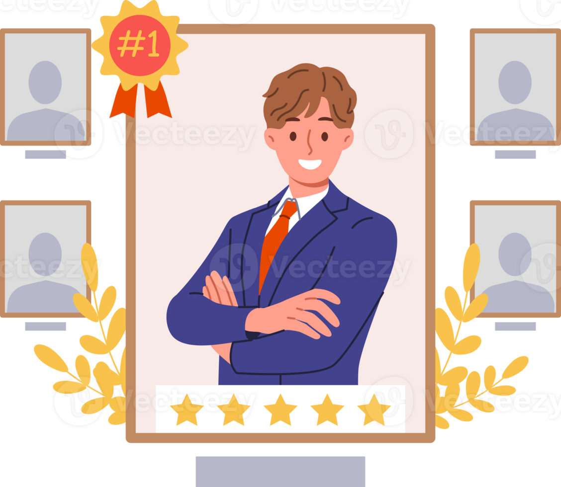 Man became best employee of month in corporation thanks to hard work and professional achievements. Portrait of best employee who distinguished himself in completing assigned task. png