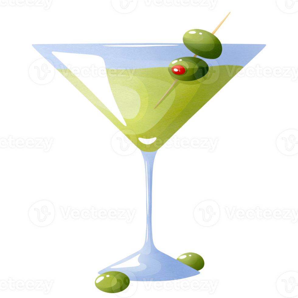 Classic martini cocktail with olives png